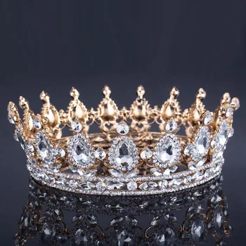 Vintage Baročno Kraljica Kralj Nevesta Tiara Krono Za Ženske Headdress Maturantski Poročne Poroko Tiaras in Krone za Lase, Nakit, Dodatki