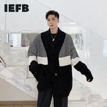 IEFB / oblačila za moške korejskem slogu zgosti tkane Britanski stil svoboden jopico vse-match barvo mozaik pulover plašč 9Y4171