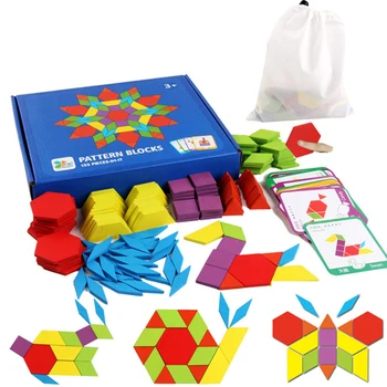 Novo otrok 3D sestavljanke, ki tangram razmišljanje usposabljanja igre baby otroška izobraževalne lesene igrače 155pcs Lesene Sestavljanke