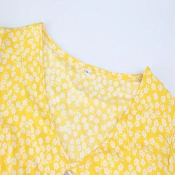 Poletni Plaži Cvjetnim Tiskanja Ruffles Ženske obleke Proti-vrat Midi Obleka Ženske Gumb Sashes Obleko 2020 Počitnice Sundresses Vestidos