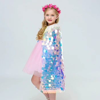 Moda Bleščice Multicolor Sequins Šal Sijoče Dekleta Plašč Blingbling Fairy Princess Cape Božično Zabavo Halloween Otroci Oblačila