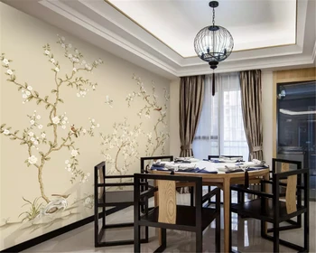 Beibehang velikosti po Meri Sodobne minimalistične ročno poslikano pikolovski cvet in ptic Kitajski TV ozadju de papel parede ozadje