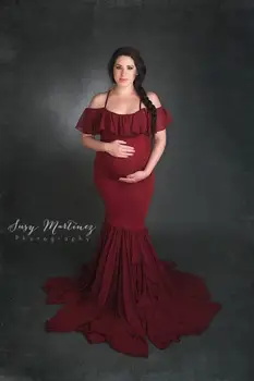 Porodniški fotografija rekviziti Nosečnosti Oblačila, Bombaž morska deklica Trobenta brez naramnic Porodniškega Obleko za fotografiranje fotografijo Noseče obleko