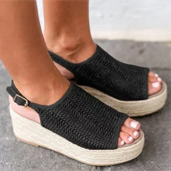 Ženske Sandali Retro Platformi Sandali S 6 CM Visoke Pete Klini Čevlji Za Ženske Plus Velikost 43 Konoplje Poletne Sandale Zapatos Mujer