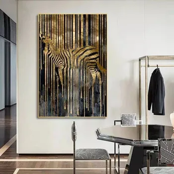 Sodobno Abstraktno Zlato Folijo Konj Zebra Živali Platno Slikarstvo Plakatov In Fotografij Stenske Slike Za Dnevna Soba Dekor