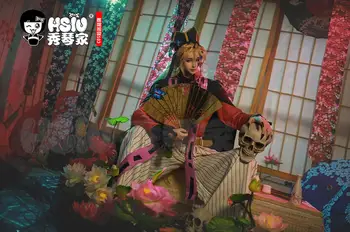 HSIU Animacija Douma Cosplay oblačila Demon Morilec Kimetsu ne Yaiba Halloween Party Zlati rekviziti zložljiva fan