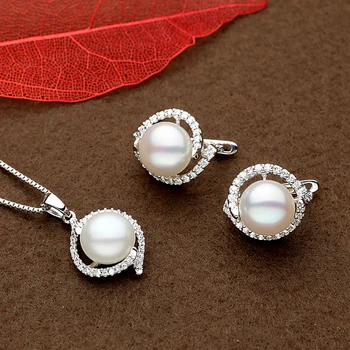 Sinya 9-11 mm naravni biseri srebrn uhan ogrlico, obesek ali nakit nastavite izbirno za ženske, matere v 925 sterling silver
