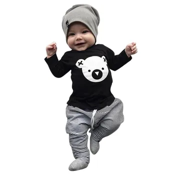 Dojenček fant dekleta, fantje oblačila, ki bo ustrezala 2 kos jeseni Risanka Koala T-Shirt Vrhovi Črtaste Hlače, Obleke Nastavite Malčka Dolg rokav