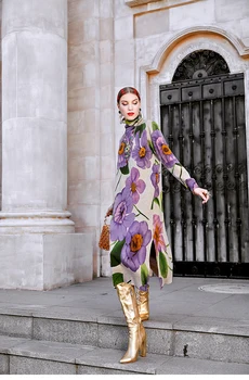 2020 Pozimi Priložnostne Cvetlični Knited Turtleneck Pulover Obleko Jeseni Vintage Stil Plus Velikost Ženske Elegantne Bodycon Dolgi Volna Puloverji