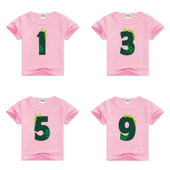 Baby Fantje/Dekleta Številka 1-9 Risanka Dinozaver Natisne Majica s kratkimi rokavi Otroci Kratek Rokav Vrhovi Otrok Priložnostne Smešno Roza T-Shirt Camiseta