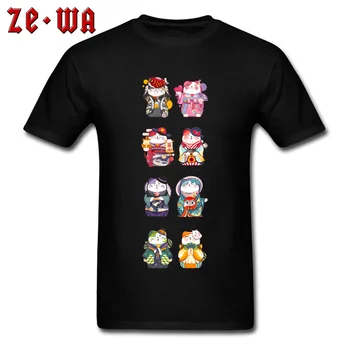 Kawaii Tees Moški T-shirt Srečen Mačka Tiskanja T Srajce na Japonskem Slogu Mladih Tshirt Bombaž Črne Obleke Darilo Maneki Neko Risanka Vrhovi