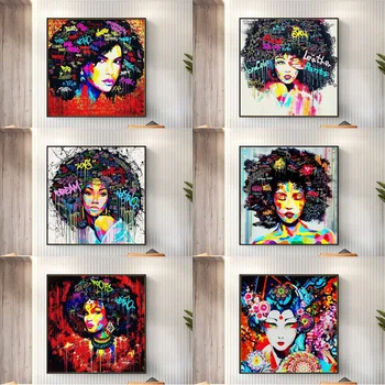 Povzetek Pop Afriške Afro Ženske Platno Slikarstvo Plakatov In Fotografij Stenskih Slikah, Za Dnevna Soba Dekoracijo Doma Dekor Plakat