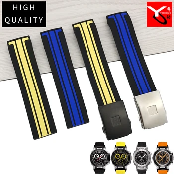 21 mm Visoko Kakovostne Gume, Silikona Watch Trak Black Orange, Zložljivi Sponke Watchband za Tissot T048 T-Dirka Serije Gledam