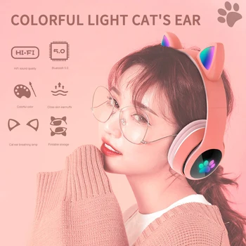 Svetlobna Luštna Mačka Ušesa Brezžične Slušalke za Zmanjšanje Hrupa Slušalke Bluetooth Otrok Slušalke Z Mikrofon Za Telefon