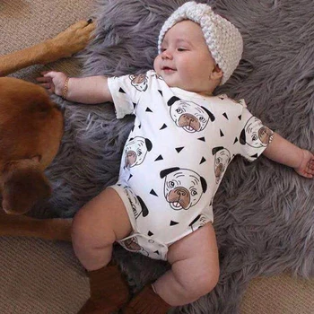 TinyPeople 2019 Pug Kuža Pes, Tiskanje baby Bodysuit Otroška Oblačila za malčke Boys Girls Jumpsuit Baby Poletje Bombaž novorojenčka onesie