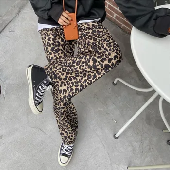 Priložnostne Hlače Visoko Pasu Ženska Leopard Svoboden Street Nositi Hip Hop Nove Jesensko korejski Harajuku Femme Vse-tekmo, Široko Noge Hlače
