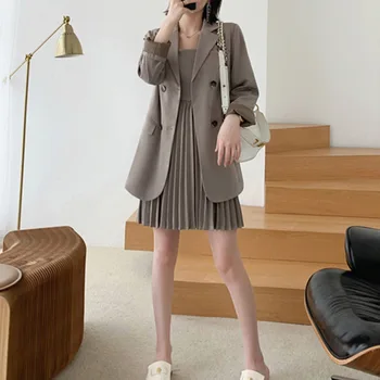 Visoka kakovost ženske obleke velikosti XL-5XL 2019 jeseni novo ohlapno dvojno zapenjanje jopič Žensk priložnostne nabrano obleko obleko