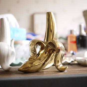 Namizje Vaza Dekoracija Keramike Mat Belo Zlato Banana Vaza Nordijska Dekoracijo Doma Vaze Za Poroke