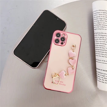 3D Luksuzni srce Ljubezni, plišastih zapestnica Sijoče nanašanje silikona, Telefon Primeru Za iPhone 8 Plus X XR XS 12 11Pro Max moda dekle pokrov