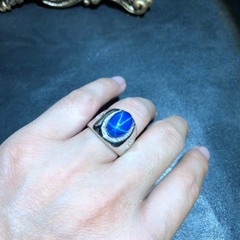 Klasična sijoče modra Zvezda Safir obroč za moške srebrni prstan mascular močno moč moški prstan fine nakit 925 sterling srebro darilo