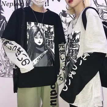 Neploe Harajuku Majica Risanka Natisnjeni Mozaik Puloverju 2019 Novi Japonski Skokih Priložnostne Moletom Ženske Moške Obleke 37659
