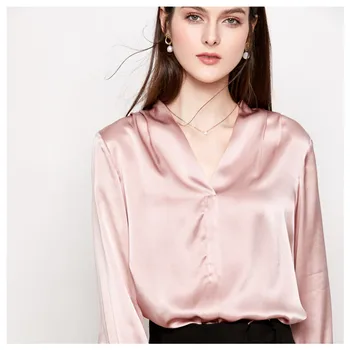 Silviye Svilena srajca ženske Saten Svila barva dolg rokav vsestranski T-shirt moda blusas mujer de moda 2020