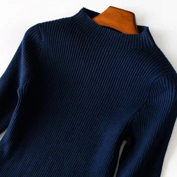 Plus velikost Ženske jeseni očesa tutu obleko elegantno 3/4 in dolg rokav mozaik pleteni pulover obleke nove 2019 mornarsko modra XXL 3XL