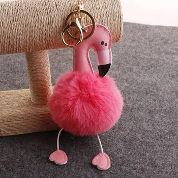 10pcs/veliko Flamingo Keychain Ključnih Verige Pompom Ženske Keyring Vrečko Čar Rojstni dan Darila, Dekoracija Key Ring Imetnika