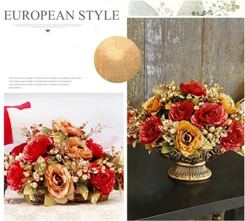 Evropsko Razkošje Vaza+Umetno Cvet Nastavite Ornament Namizje Smolo Obrti Dekoracijo Rose Spraviti Cvetlični Aranžma Figurice Umetnosti