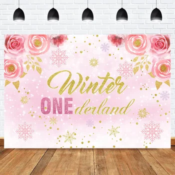 Pozimi Onederland Fotografija Kulise En Rojstni Dan Banner Ozadju Dobave Rekviziti Pink Rose Tematskih Snežinka Photocall