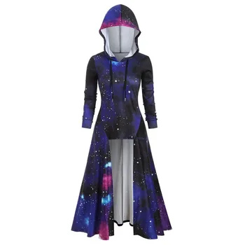 RICORIT 2020 Moda Hooded Zvezdnato Galaxy Jeseni, Pozimi Cape Ženske Maxi Dolg Rokav Obleka Oblačila Gothic Punk S Plus Velikost