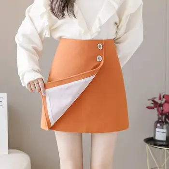Visok pas oranžne volne krila ženske 2020 jeseni, pozimi korejski a-line mini krila nezakonitih femme jupes volnene saias plus velikost