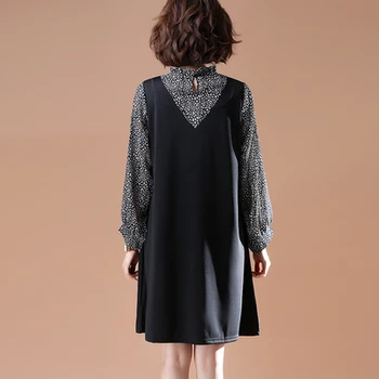 Plus Velikost Šifon Mozaik Ženske obleke 2020 Jeseni Dolg Rokav O-Vratu Modne Dame Oversize Mini Obleke D08930K
