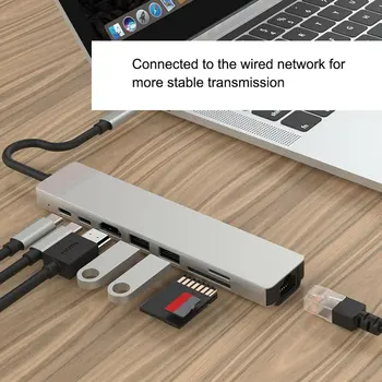 USB Tip C Hub Dock Adapter s 4K HDMI PD RJ45 Ethernet Lan Polnjenje Multifuctional Card Reader Dvojno Tip C Snop 1 Polybag