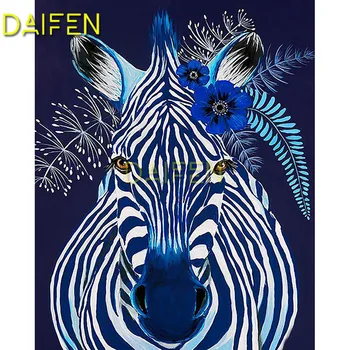 Celoten Krog Diamond vezenje 5D DIY Diamond slikarstvo Navzkrižno šiv Celoten Kvadratni Diamond mozaik zebra modri cvet, drevo, listi