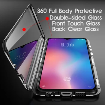 Dvojno Stranicami Magnetni Kovinski kovček Za Xiaomi Redmi Opomba 9 9 8 8T 7 9A 9C K20 10 9T CC9 POCO X3 NFC F2 Ultra Pro Lite steklen Pokrov