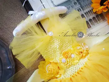 Princesa Belle Tutu Obleka z Rožo Pasu za svate Cosplay Lepotica in Zver Rumena Roža Punca Obleke Tutu