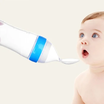 Silikonski Novorojenega Otroka Iztisniti Hranjenje Steklenički Usposabljanje Riž Žlico Dojenčka Žitnih Prehransko Dopolnilo Steklenico Napajalni Namizna Orodja