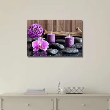HD Tiskanja Sodobne Orhideja Zen Kamen Sveča Platno Slikarstvo Plakat Stenskih slikah