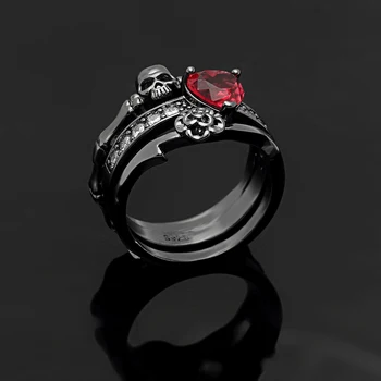 UFOORO udejstvovanje Obroči nastavite Rdeči cirkon rose cvet skull Ženske lepe nakit Prstani za poročni prstani, Nakit Stranka 2018 obroč