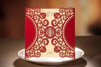 50pcs Poročno Vabilo Kartice Kitajski Rdeč Laserski Oblikovanje Poročna Vabila Tiskanje Prazno Notranji Listi Vabila