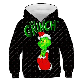 Plus Žamet Božič Grinch Hoodies Teen za Dekleta Zelena Otrok Kostume Pulover Puloverju Ulične Cosplay Hoodie Jeseni