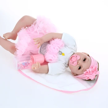 Realno Prerojeni Baby Doll Dekle Silikonski Telo Oči Odprte, Nasmejan Baby Doll z Obleko 55 cm Ročno Princesa Bebe-Igrače, ki so Prerojeni