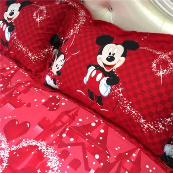 Rdeča minnie mickey mouse tolažnik set posteljnine twin polno kraljica kralj velikost bombaža odeja kritje ravno postelja stanja prevleke 3/4/5pc