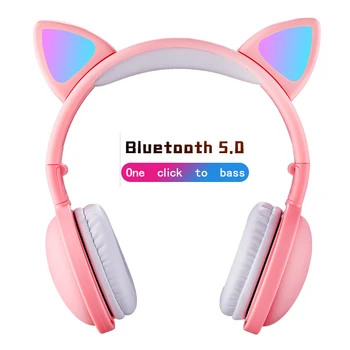 AIKSWE Več Barvni LED Mačje Uho Krat Slušalke Bluetooth 5.0 HD Glas Z Mikrofonom Brezžični+Žično Za Dekleta Darilo in Otroci Slušalke