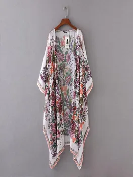 Ženske Cvjetnim Tiskanja Šifon Svoboden Šal Kimono Jopico Pokrov gor Majico Bluzo blusas mujer de moda 2020