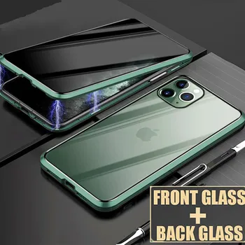360 Polno Kritje Dvojni Stranski Anti-peeping Zasebnosti Magnetno Ohišje Za IPhone 11 Pro XS MAX XR X 8 7 Plus Kaljeno Steklo Primeru Telefon