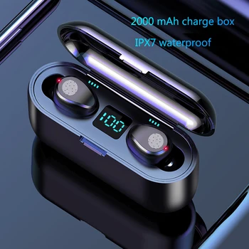 F9 TWS Brezžični Bluetooth, LED Zaslon Z 2000mAh Moči Banke Slušalke Z Mikrofonom