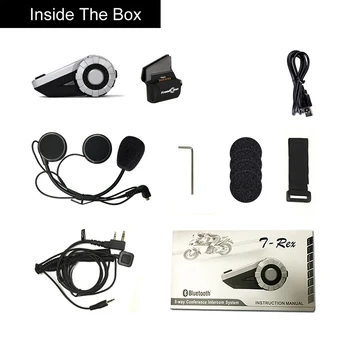 FreedConn T-Rex Motocikel Bluetooth Skupine Interkom Čelada Slušalke 1500M 8 Kolesarji Brezžični Komunikator z FM podporo +L3 Kit