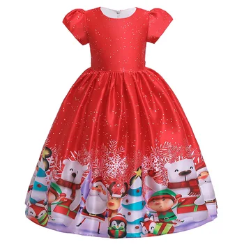 Najstniki Dekliška Stranke Obleke Za Dekleta, Otroci Santa Claus Tiskanja Žogo Obleke Dekliška Oblačila, Otroci, Oblačila Za Pusta Božič Obleko